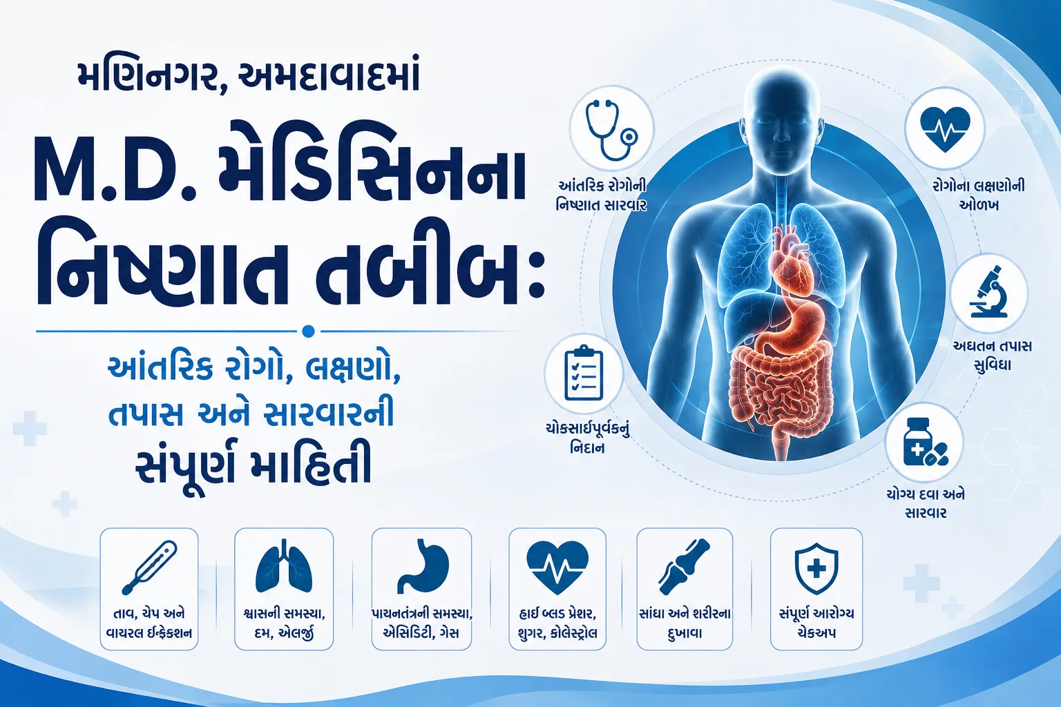 મણિનગર, અમદાવાદમાં M.D. મેડિસિનના નિષ્ણાત તબીબ: આંતરિક રોગો, લક્ષણો, તપાસ અને સારવારની સંપૂર્ણ માહિતી