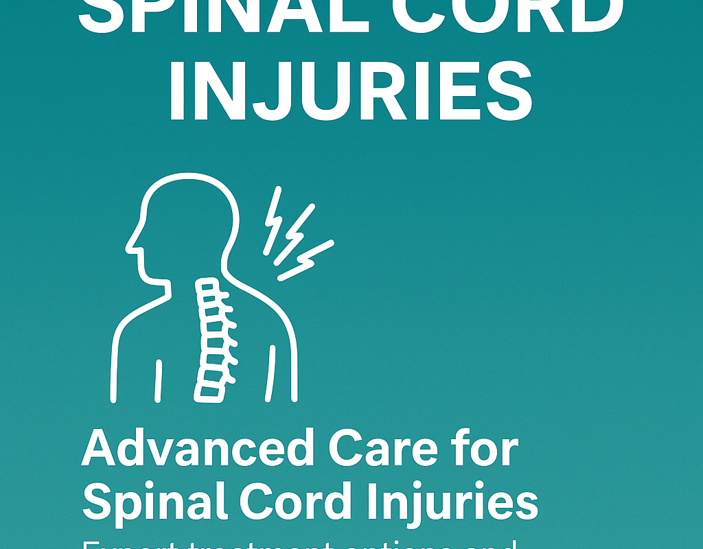 Illustration of spinal cord injury with pain and treatment concept on blue background