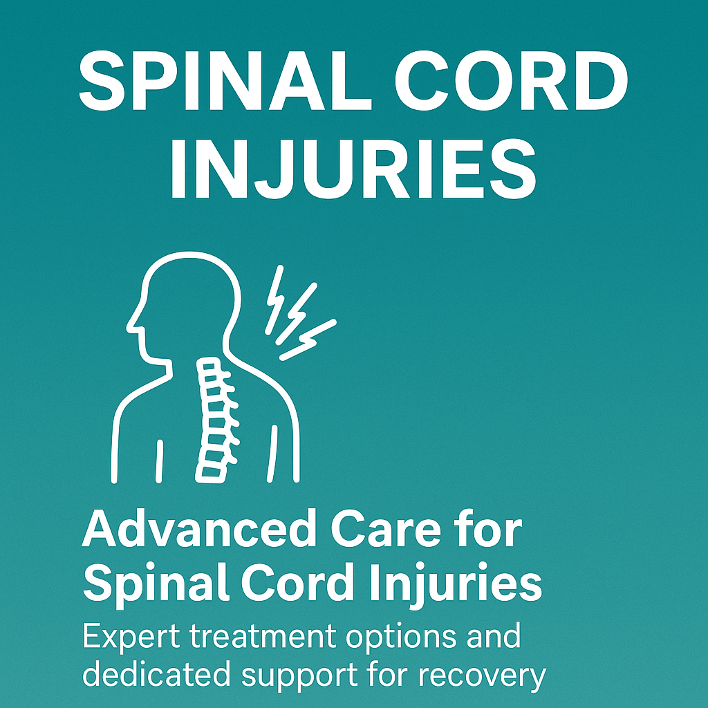 Illustration of spinal cord injury with pain and treatment concept on blue background