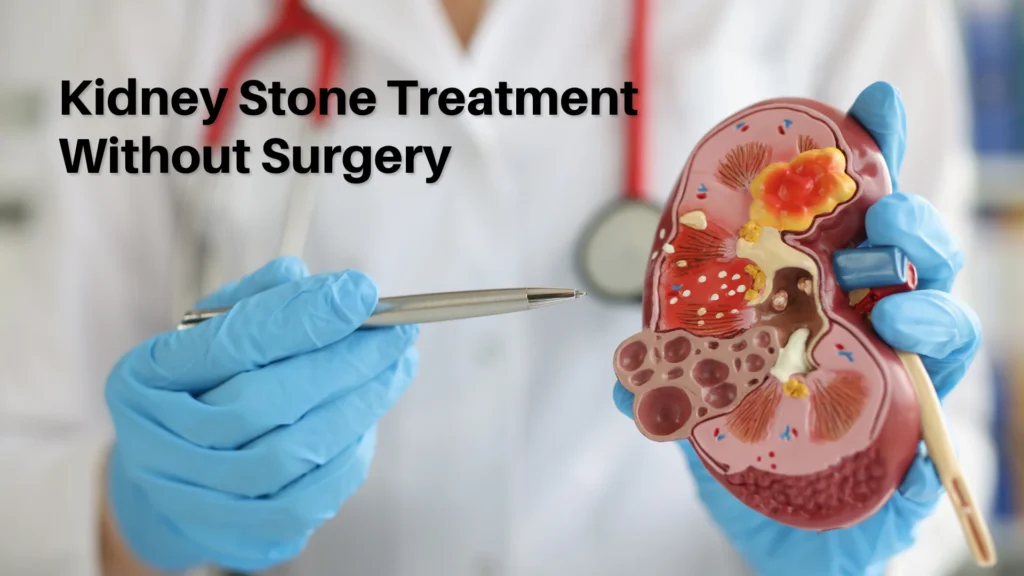 Kidney stone treatment without surgery explained by doctor using kidney model