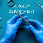 Surgical tools and gloved hands preparing for surgery at Care and Cure Hospital Ahmedabad