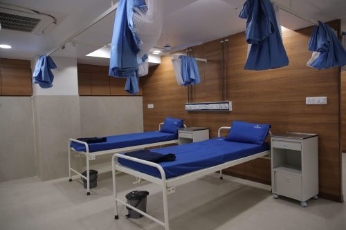 Modern hospital room with partition at care and cure