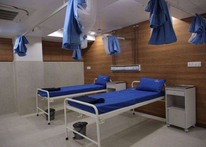 Modern hospital room with partition at care and cure